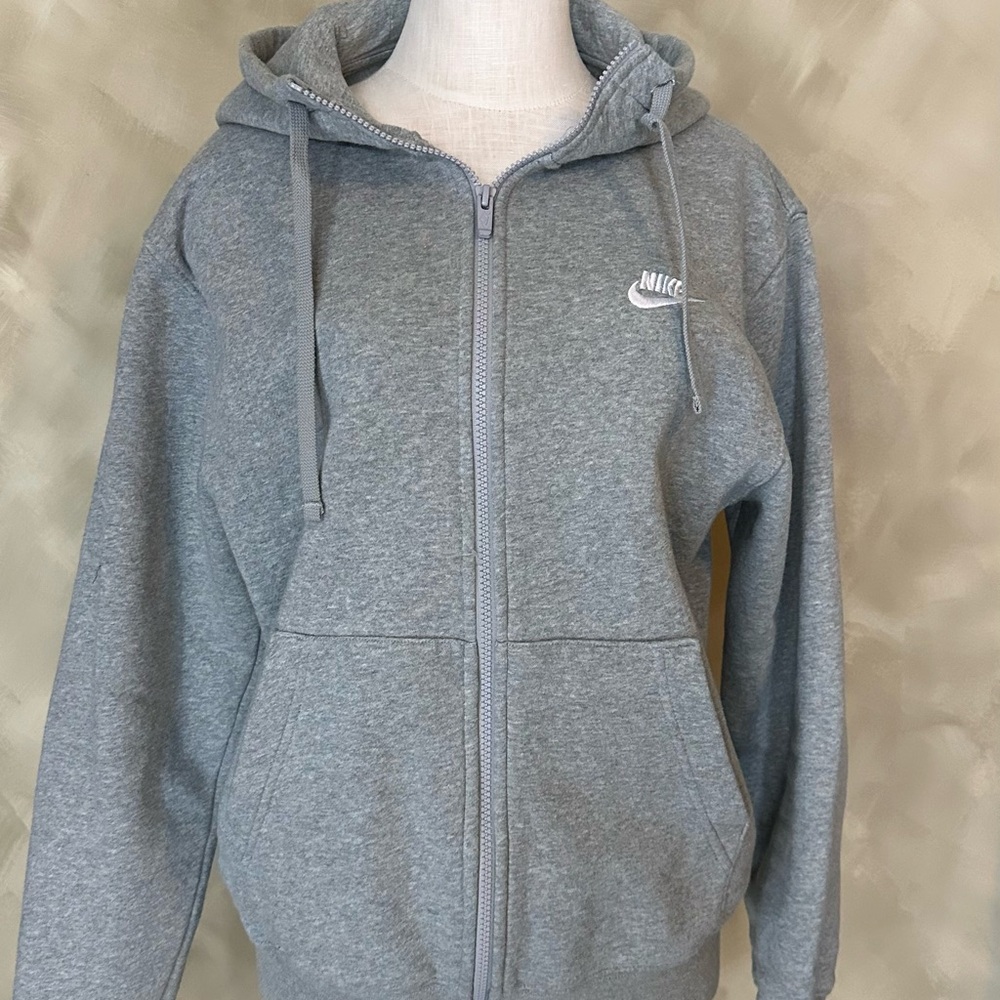 Nike Light Gray Full-Zip Hoodie with White Logo